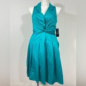 NWT Jones New York Dress Size 10 Sleeveless Green Empire Twisted Knot V Neck